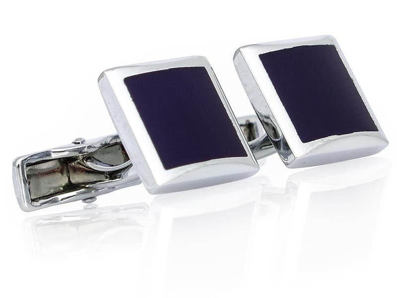 Srebrno-ciemnogranatowe kwadratowe spinki do mankietów A237