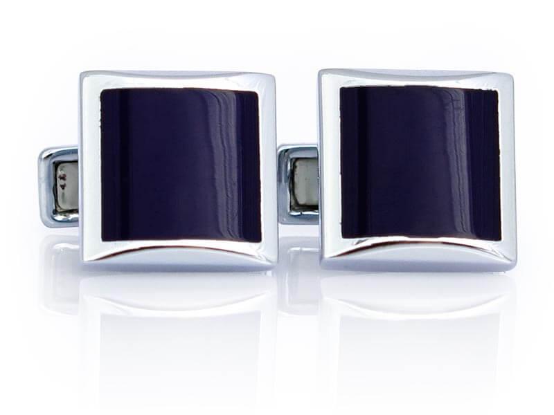 Srebrno-ciemnogranatowe kwadratowe spinki do mankietów A237