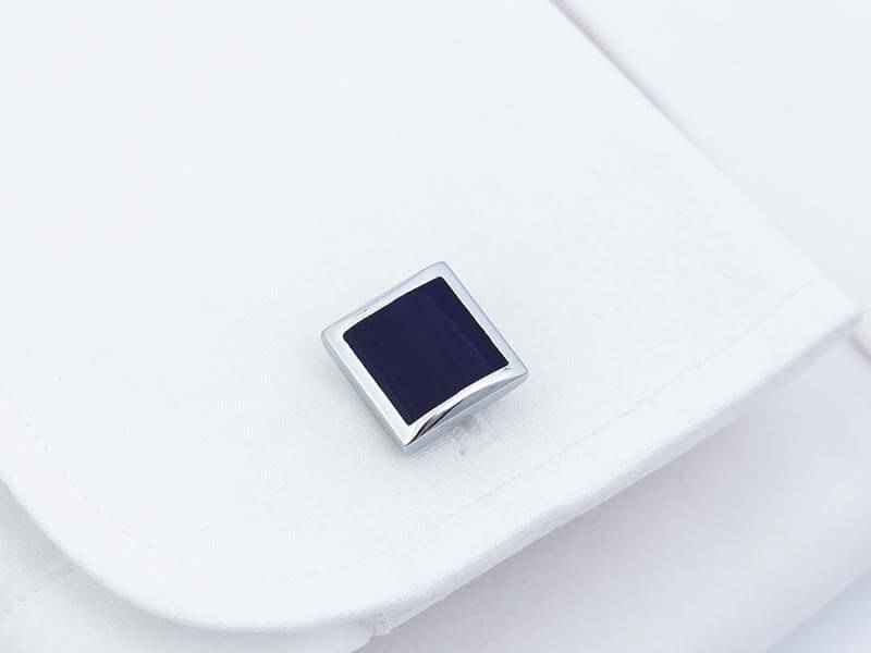 Srebrno-ciemnogranatowe kwadratowe spinki do mankietów A237