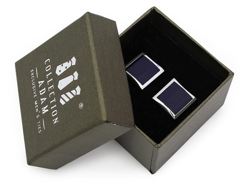 Srebrno-ciemnogranatowe kwadratowe spinki do mankietów A237