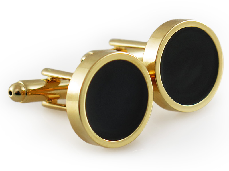 Złoto-czarne okrągłe spinki do mankietów  A311