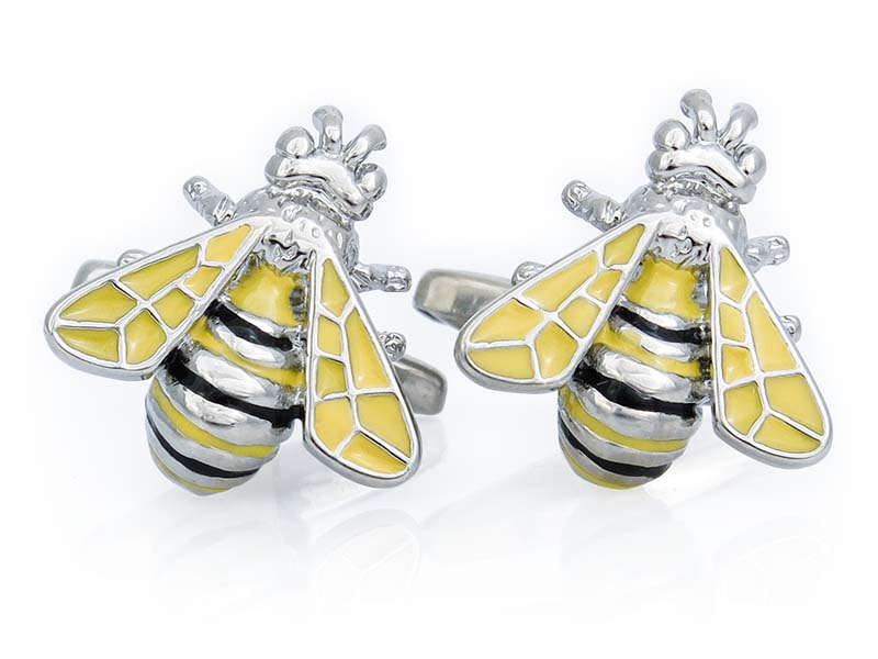 Srebrno-żółte spinki do mankietów - pszczółki L03