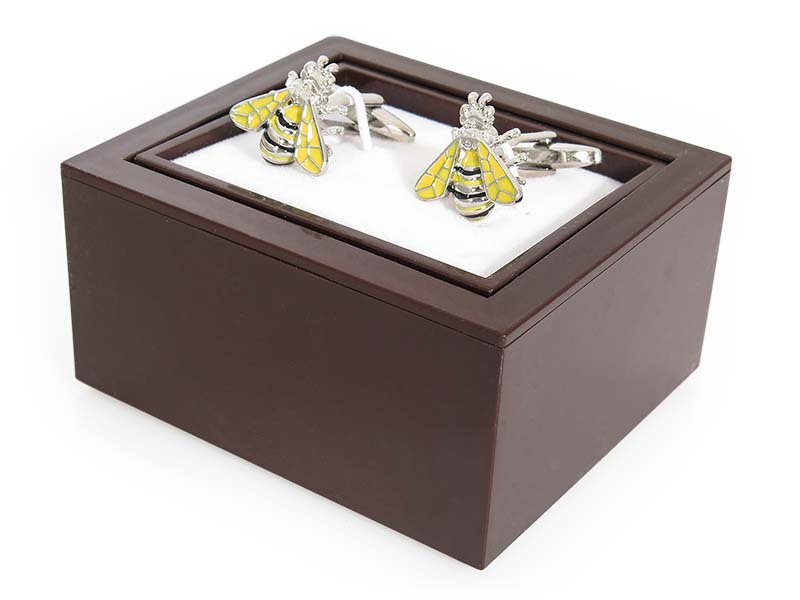 Srebrno-żółte spinki do mankietów - pszczółki L03