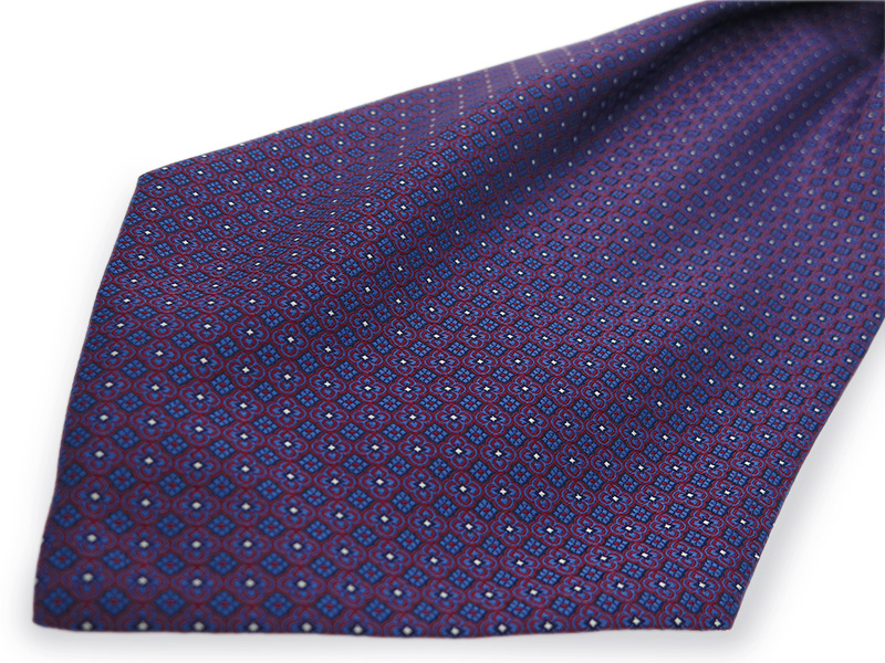 Bordowo-niebieski fular w geometryczne kwiatki F185