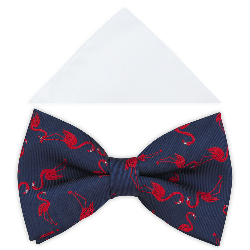 Granatowa mucha w czerwone flamingi A410