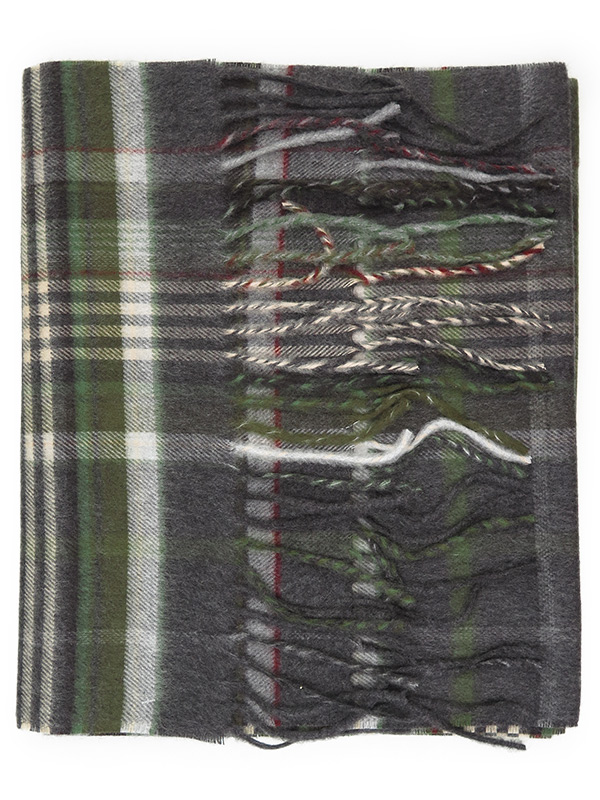 Szaro-zielony szalik męski w kratę F10 - Cashmink