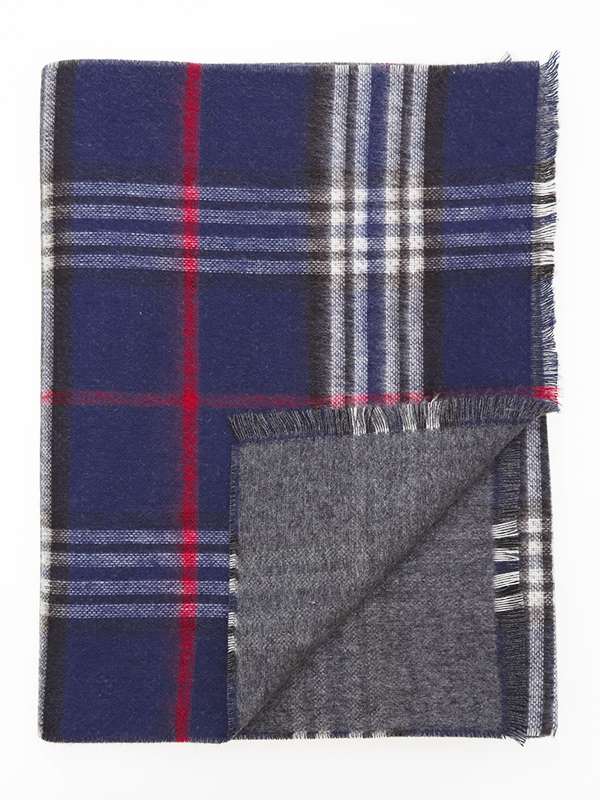 Granatowy szalik męski w kratę F11 - Cashmink