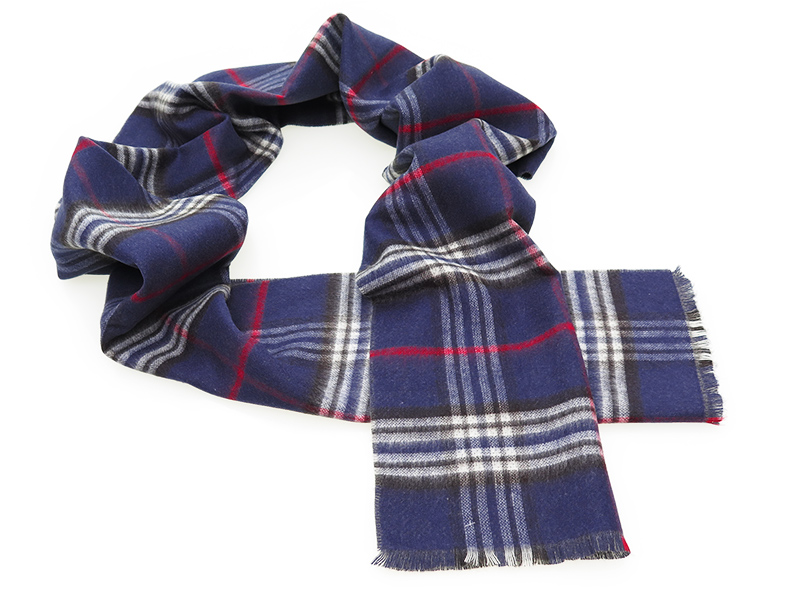 Granatowy szalik męski w kratę F11 - Cashmink
