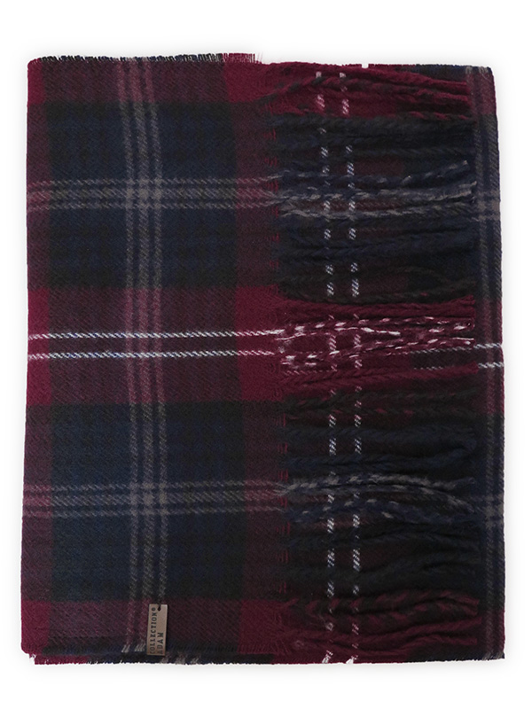 Bordowo-granatowy szalik męski w kratę R43