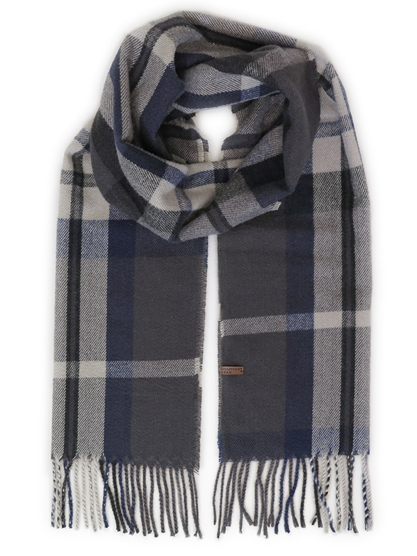 Szaro-granatowy szalik męski w kratę R48