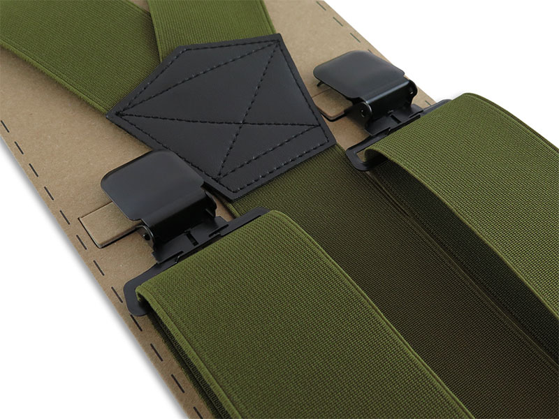 Szerokie zielone/oliwkowe szelki męskie do spodni - czarne klamry T95