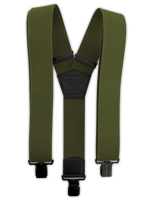 Szerokie zielone/oliwkowe szelki męskie do spodni - czarne klamry T95