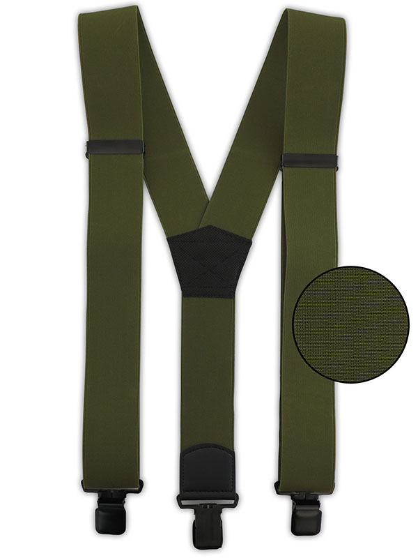Szerokie zielone/oliwkowe szelki męskie do spodni - czarne klamry T95