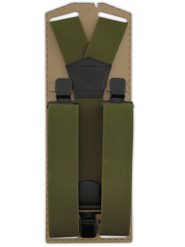 Szerokie zielone/oliwkowe szelki męskie do spodni - czarne klamry T95