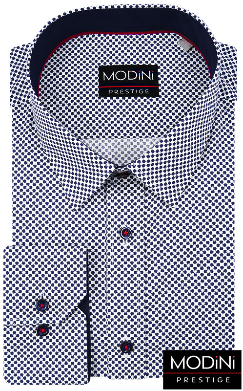 Biała koszula w granatowe kwiaty z długim rękawem A9