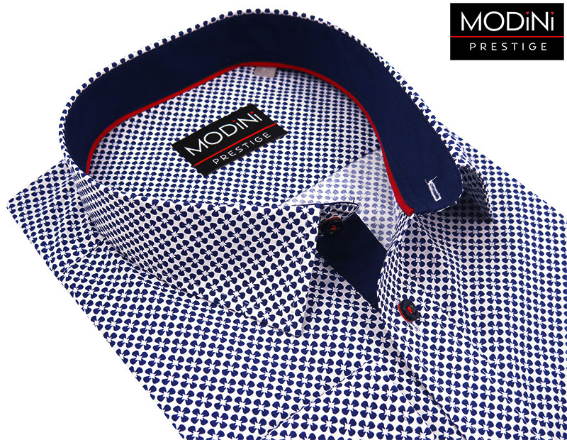 Biała koszula w granatowe kwiaty z długim rękawem A9