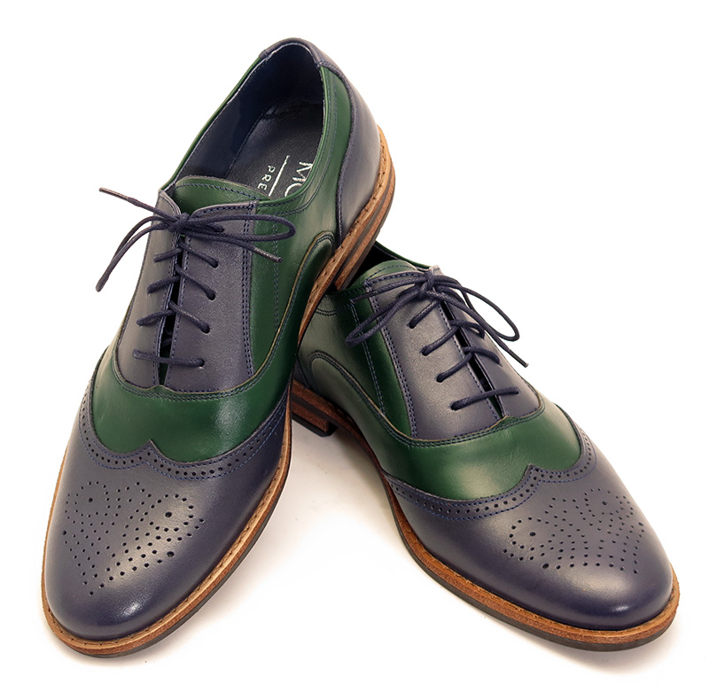 Granatowo-zielone brogsy męskie - unikatowe spektatory Modini T225