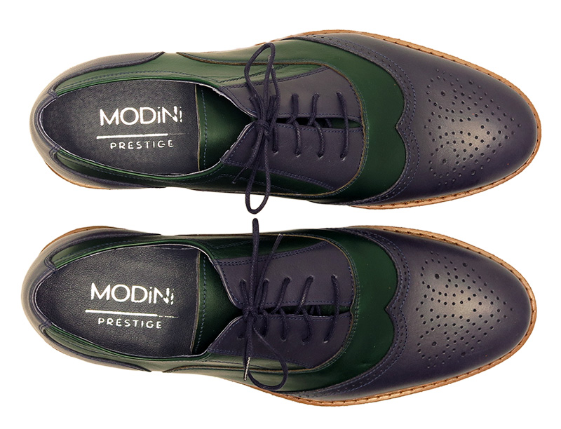 Granatowo-zielone brogsy męskie - unikatowe spektatory Modini T225