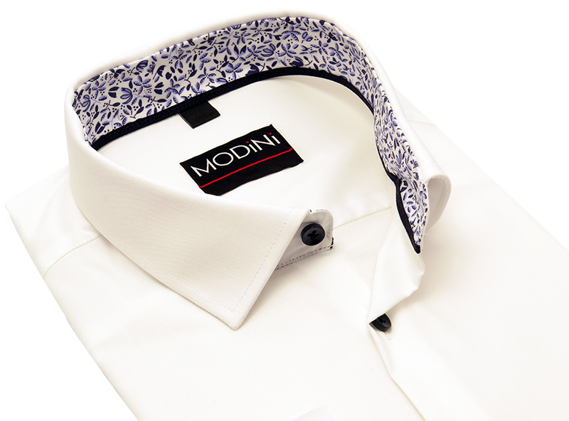 Biała elastyczna koszula męska Modini z kontrastem  kwiatki DD13