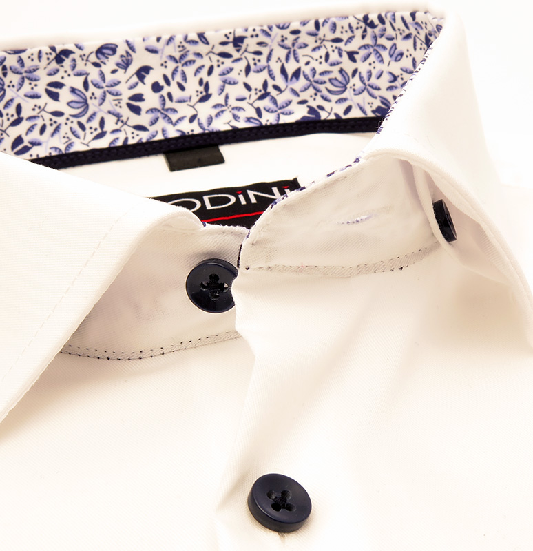Biała elastyczna koszula męska Modini z kontrastem  kwiatki DD13