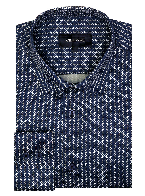 Granatowa koszula męska z jasnym wzorem VILLARO M088