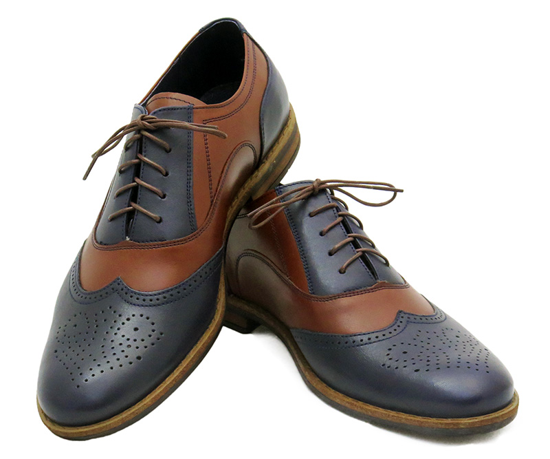 Unikatowe granatowo-brązowe brogsy męskie Buty spektatory Al Capone T121