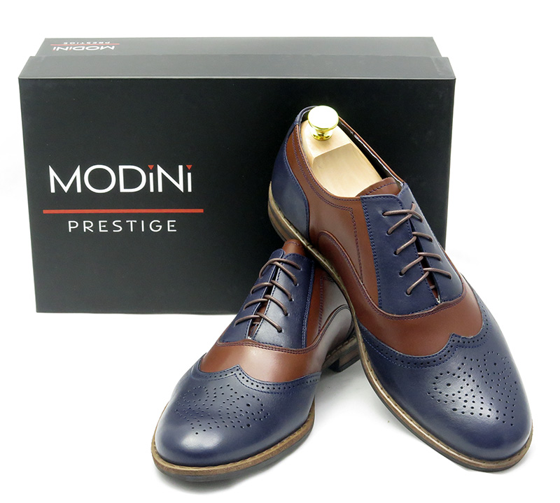 Unikatowe granatowo-brązowe brogsy męskie Buty spektatory Al Capone T121