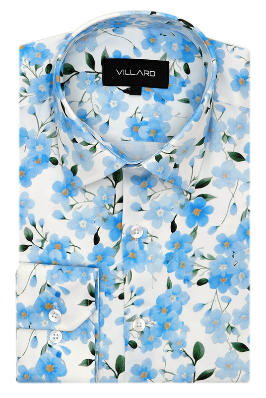 Błękitna koszula VILLARO w kwiaty M077