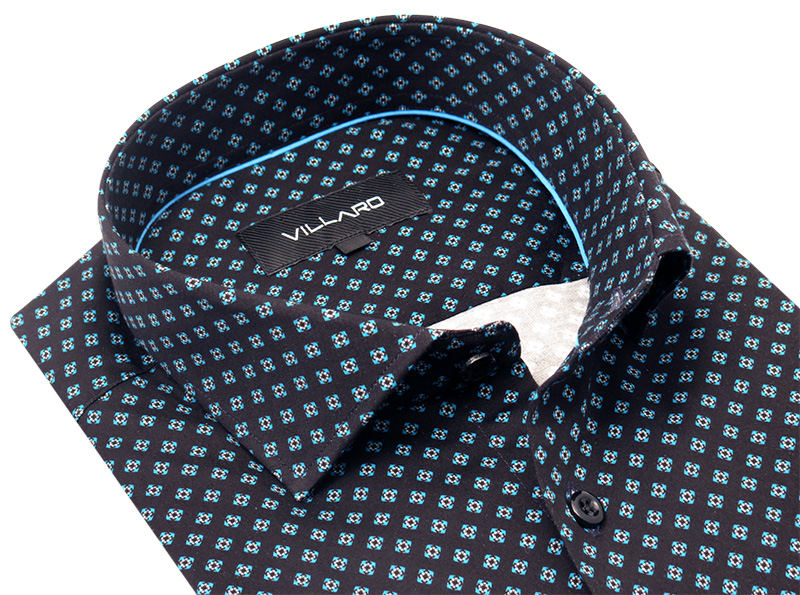 Elastyczna granatowa koszula męska VILLARO w geometryczny wzór N053