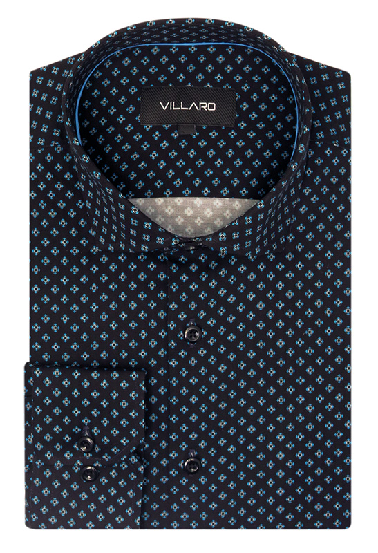 Elastyczna granatowa koszula męska VILLARO w geometryczny wzór N053
