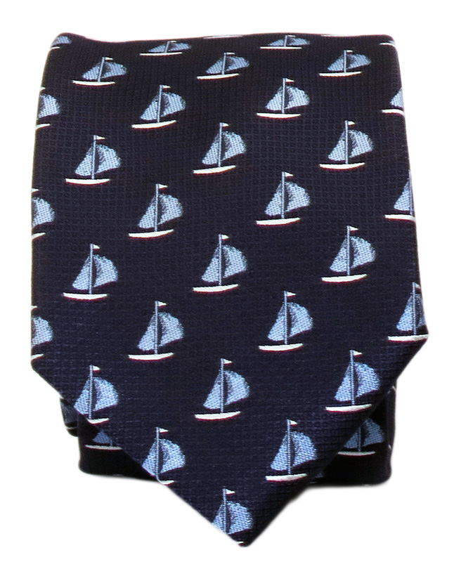 Granatowy krawat w żaglówki D370