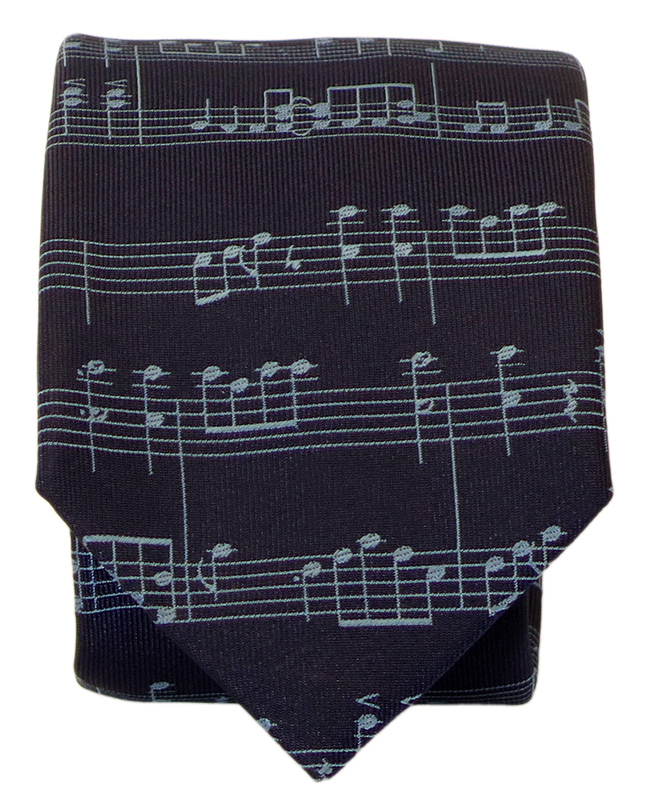 Granatowy krawat w nuty na pięciolinii D371
