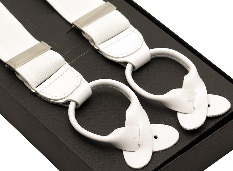 Białe szelki do spodni na guziki G83