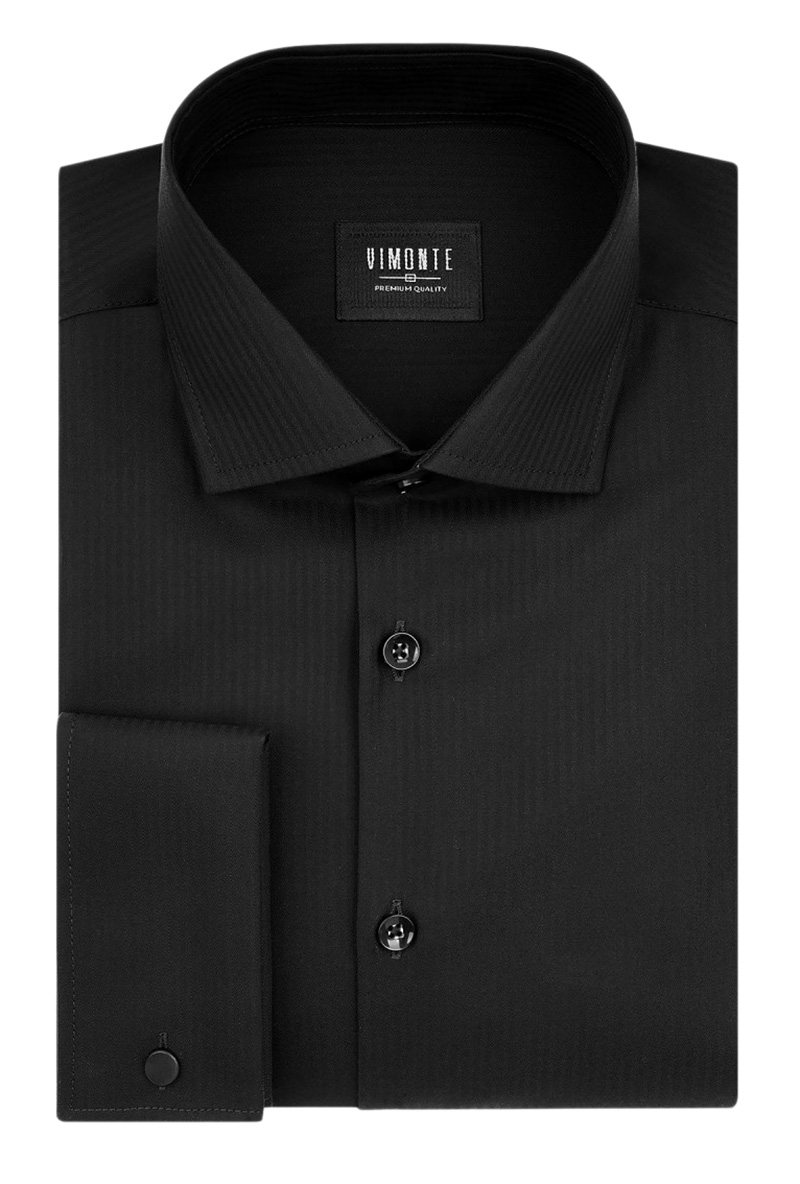 Czarna koszula męska VIMONTE z mankietami na spinki 026