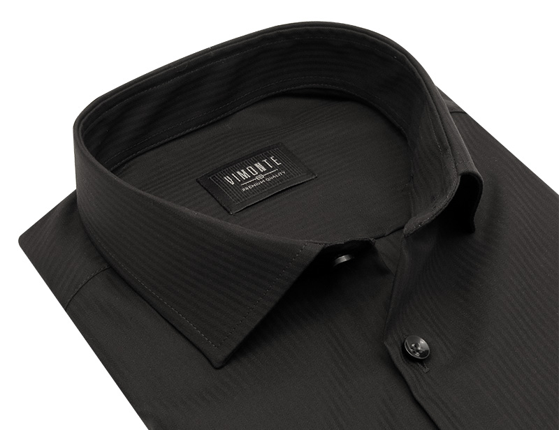 Czarna koszula męska VIMONTE w delikatną jodełkę 028