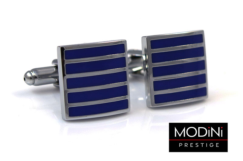 Kobaltowe spinki do mankietów - srebrne paski