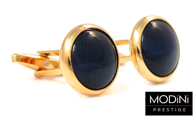 Złote spinki do mankietów z granatowym oczkiem  PREMIUM