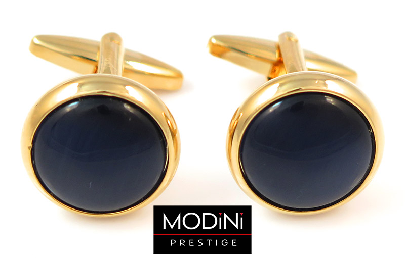 Złote spinki do mankietów z granatowym oczkiem  PREMIUM