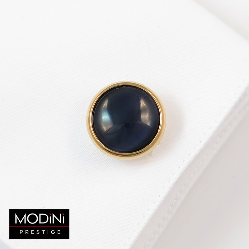 Złote spinki do mankietów z granatowym oczkiem  PREMIUM