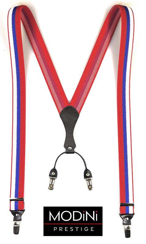 Biało-niebiesko-czerwone szelki męskie w paski